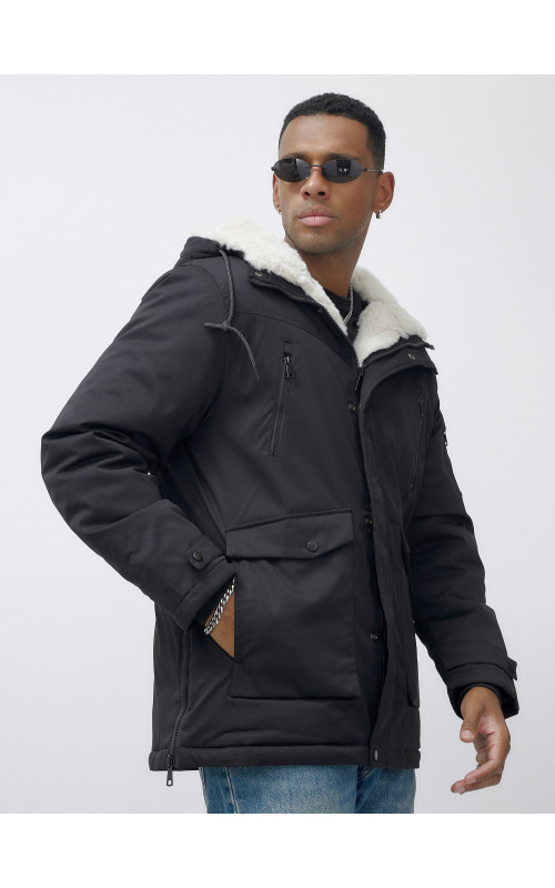 Мужская зимняя удлиненная парка с мехом, чёрная в Тюмени