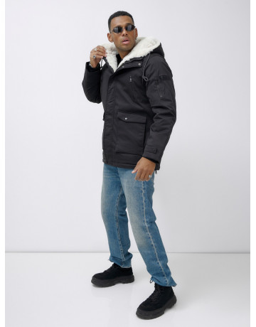 Мужская зимняя удлиненная парка с мехом, чёрная в Тюмени