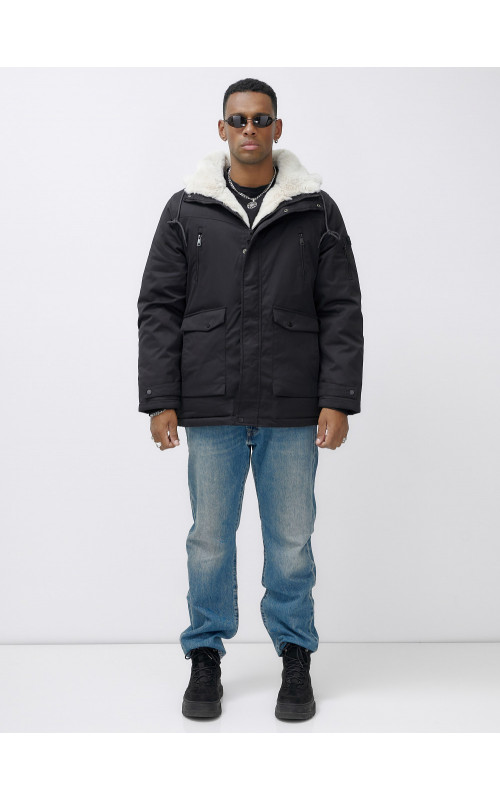 Мужская зимняя удлиненная парка с мехом, чёрная в Тюмени