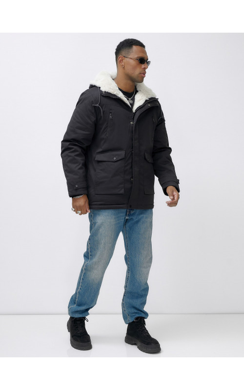 Мужская зимняя удлиненная парка с мехом, чёрная в Тюмени