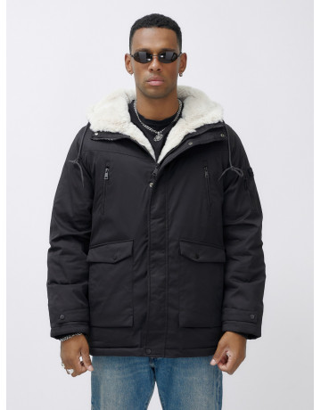 Мужская зимняя удлиненная парка с мехом, чёрная в Тюмени