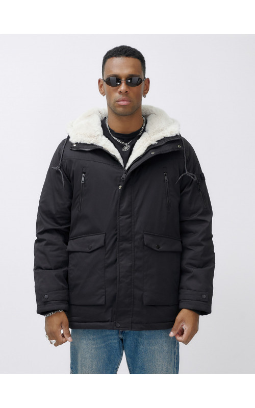 Мужская зимняя удлиненная парка с мехом, чёрная в Тюмени