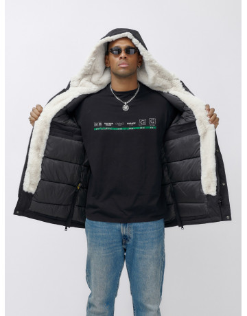 Мужская зимняя удлиненная парка с мехом, чёрная в Тюмени