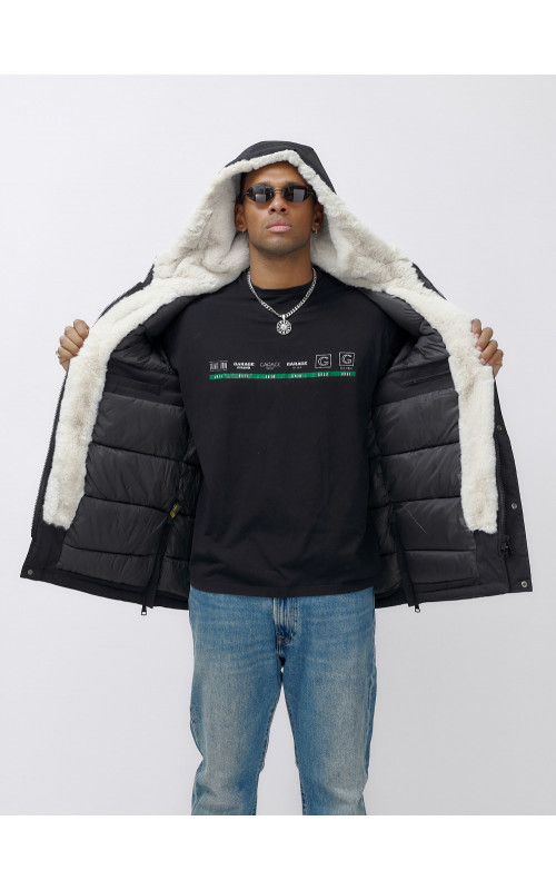 Мужская зимняя удлиненная парка с мехом, чёрная в Тюмени