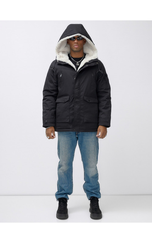 Мужская зимняя удлиненная парка с мехом, чёрная в Тюмени
