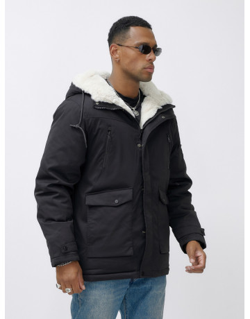 Мужская зимняя удлиненная парка с мехом, чёрная в Тюмени