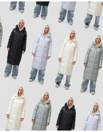 Зимний женский пуховик с капюшоном.