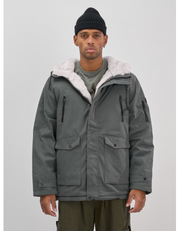 Мужская зимняя удлиненная парка с мехом, серого цвета. в Тюмени