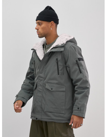Мужская зимняя удлиненная парка с мехом, серого цвета. в Тюмени