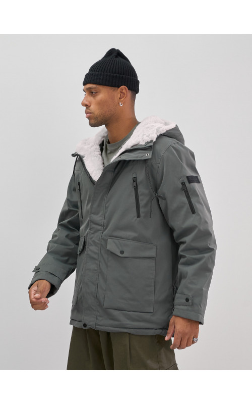 Мужская зимняя удлиненная парка с мехом, серого цвета. в Тюмени