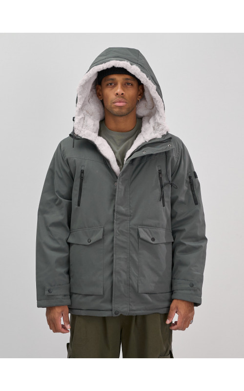 Мужская зимняя удлиненная парка с мехом, серого цвета. в Тюмени