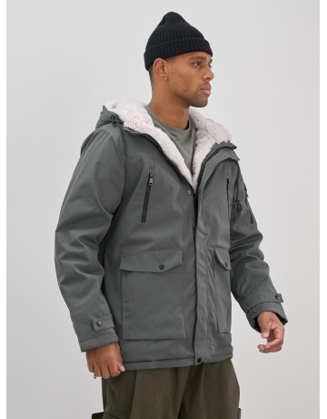 Мужская зимняя удлиненная парка с мехом, серого цвета. в Тюмени