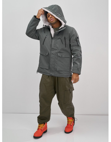 Мужская зимняя удлиненная парка с мехом, серого цвета. в Тюмени