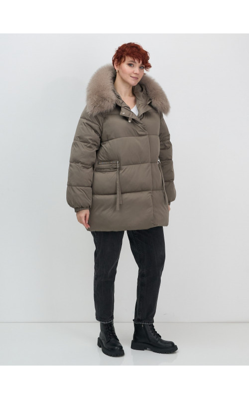 Пуховик с мехом песца, элегантный и стильный, для женщин.