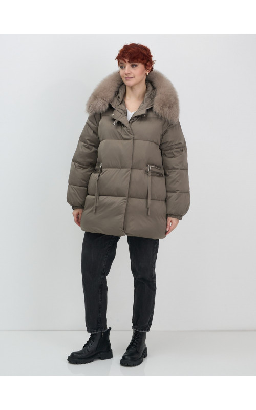 Пуховик с мехом песца, элегантный и стильный, для женщин.