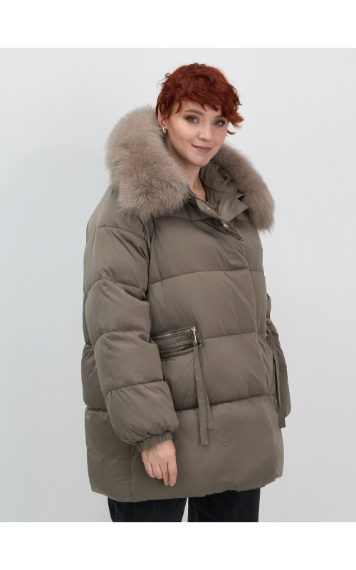 Пуховик с мехом песца, элегантный и стильный, для женщин.