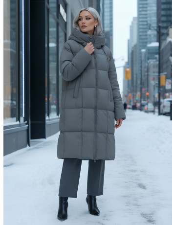 Длинный зимний пуховик с капюшоном для женщин