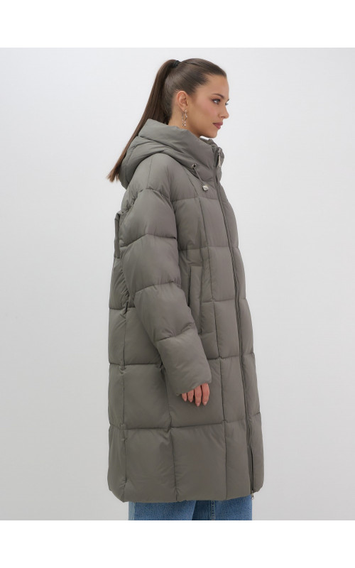 Длинный зимний пуховик с капюшоном для женщин