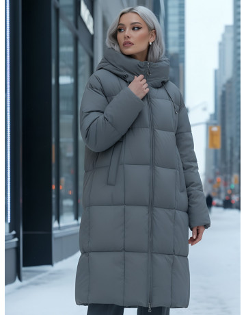 Длинный зимний пуховик с капюшоном для женщин