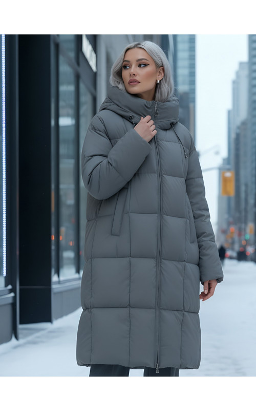 Длинный зимний пуховик с капюшоном для женщин