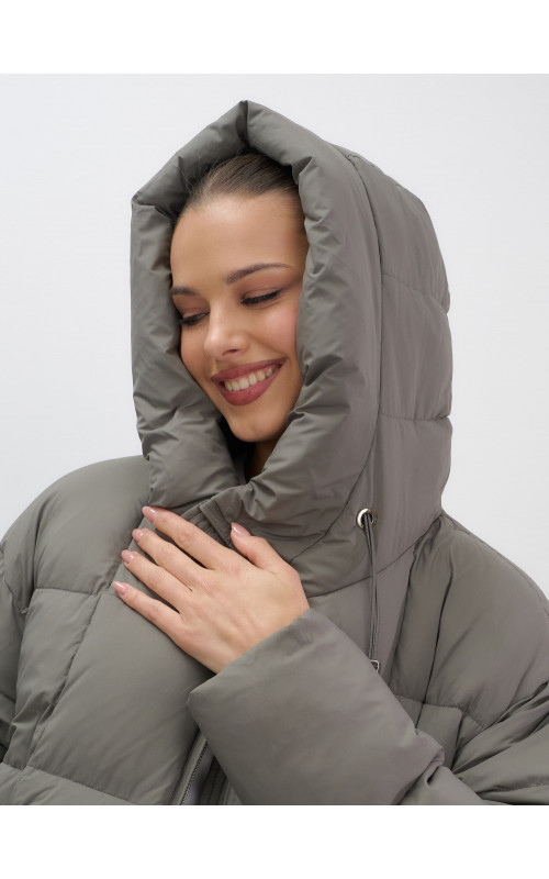 Длинный зимний пуховик с капюшоном для женщин