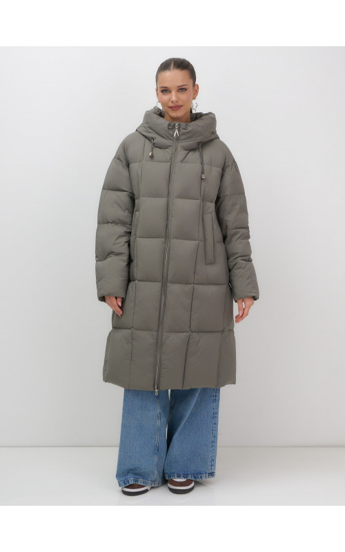 Длинный зимний пуховик с капюшоном для женщин