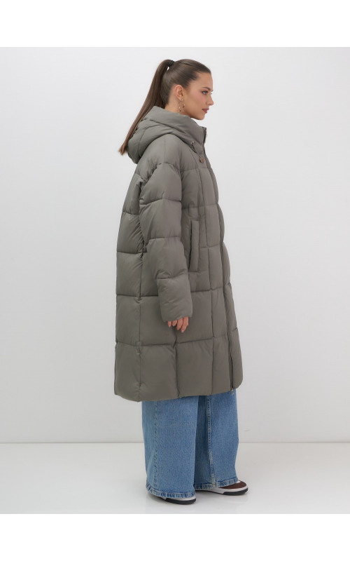 Длинный зимний пуховик с капюшоном для женщин