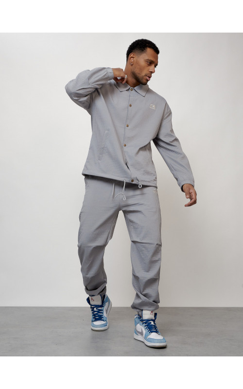 Мужской спортивный костюм для занятий спортом, серый, модный. в Тюмени