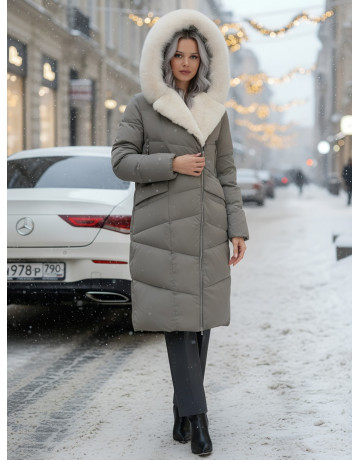 Пуховик премиум-класса с английским воротником из натурального меха кролика, сезон осень-зима 2025.