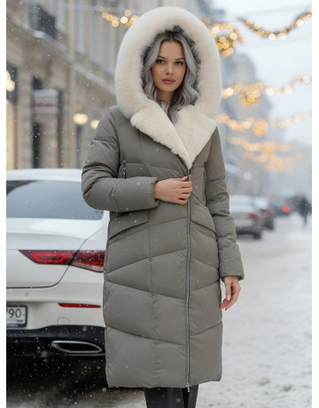 Пуховик премиум-класса с английским воротником из натурального меха кролика, сезон осень-зима 2025.