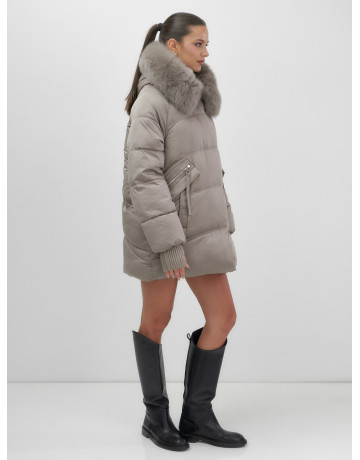 Пуховик с мехом песца, зимний премиум, удлинённый