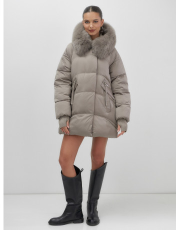 Пуховик с мехом песца, зимний премиум, удлинённый