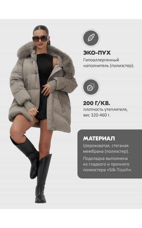 Пуховик с мехом песца, зимний премиум, удлинённый