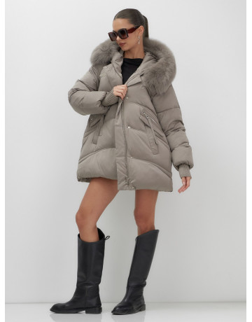 Пуховик с мехом песца, зимний премиум, удлинённый