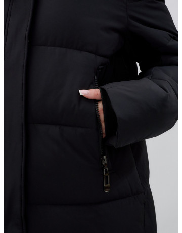 Пуховик женский зимний удлинённый с капюшоном, чёрный в Тюмени