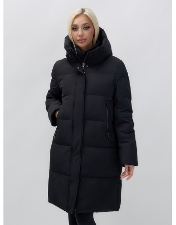 Пуховик женский зимний удлинённый с капюшоном, чёрный в Тюмени