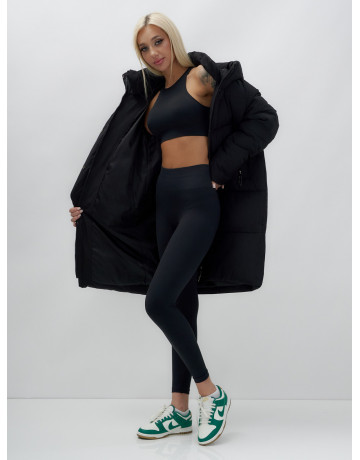 Пуховик женский зимний удлинённый с капюшоном, чёрный в Тюмени