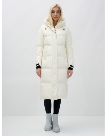 Длинный зимний пуховик с капюшоном для женщин.