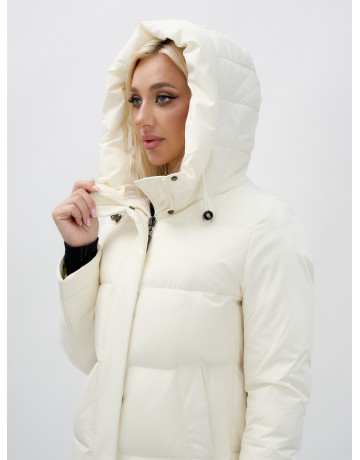 Длинный зимний пуховик с капюшоном для женщин.