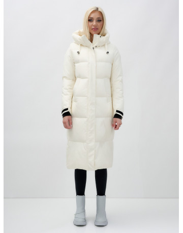Длинный зимний пуховик с капюшоном для женщин.