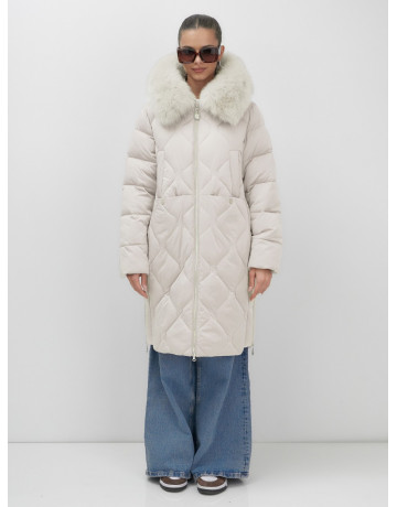 Длинный зимний пуховик с мехом песца.