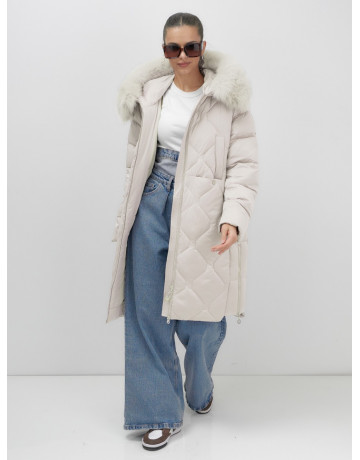 Длинный зимний пуховик с мехом песца.