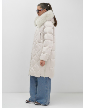 Длинный зимний пуховик с мехом песца.