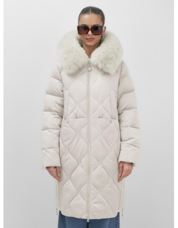 Длинный зимний пуховик с мехом песца.