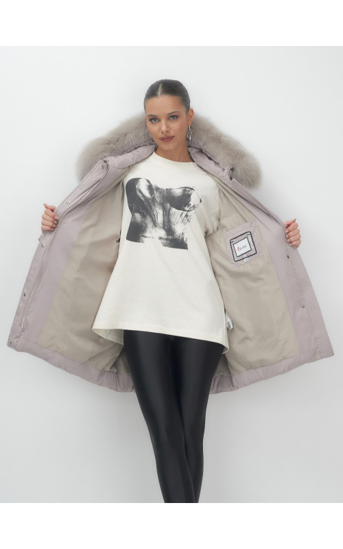 Пуховик с мехом песца зимний премиум-класса