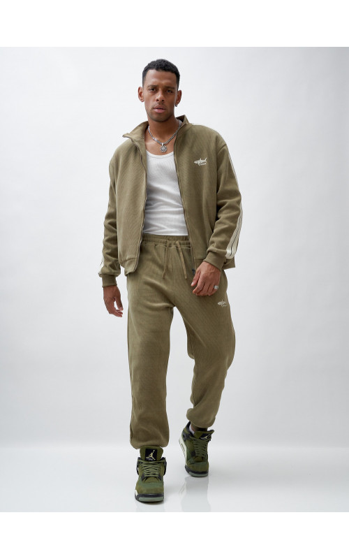 Мужской демисезонный спортивный костюм на флисе, цвет хаки, для спорта. в Тюмени