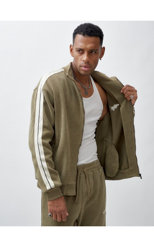 Мужской демисезонный спортивный костюм на флисе, цвет хаки, для спорта. в Тюмени