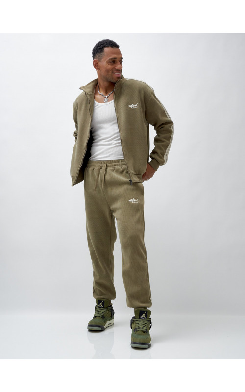 Мужской демисезонный спортивный костюм на флисе, цвет хаки, для спорта. в Тюмени