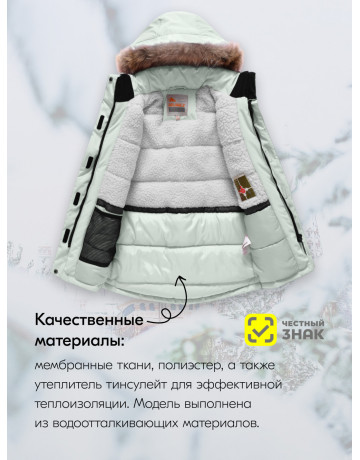 Детская зимняя куртка-парка для девочки с капюшоном и мехом, бирюзовая.