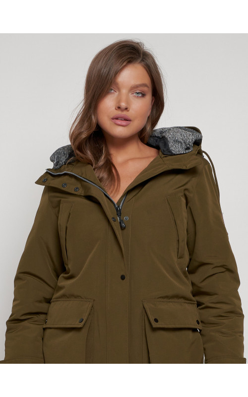 Женская зимняя парка с капюшоном, хаки, для активного отдыха. в Тюмени